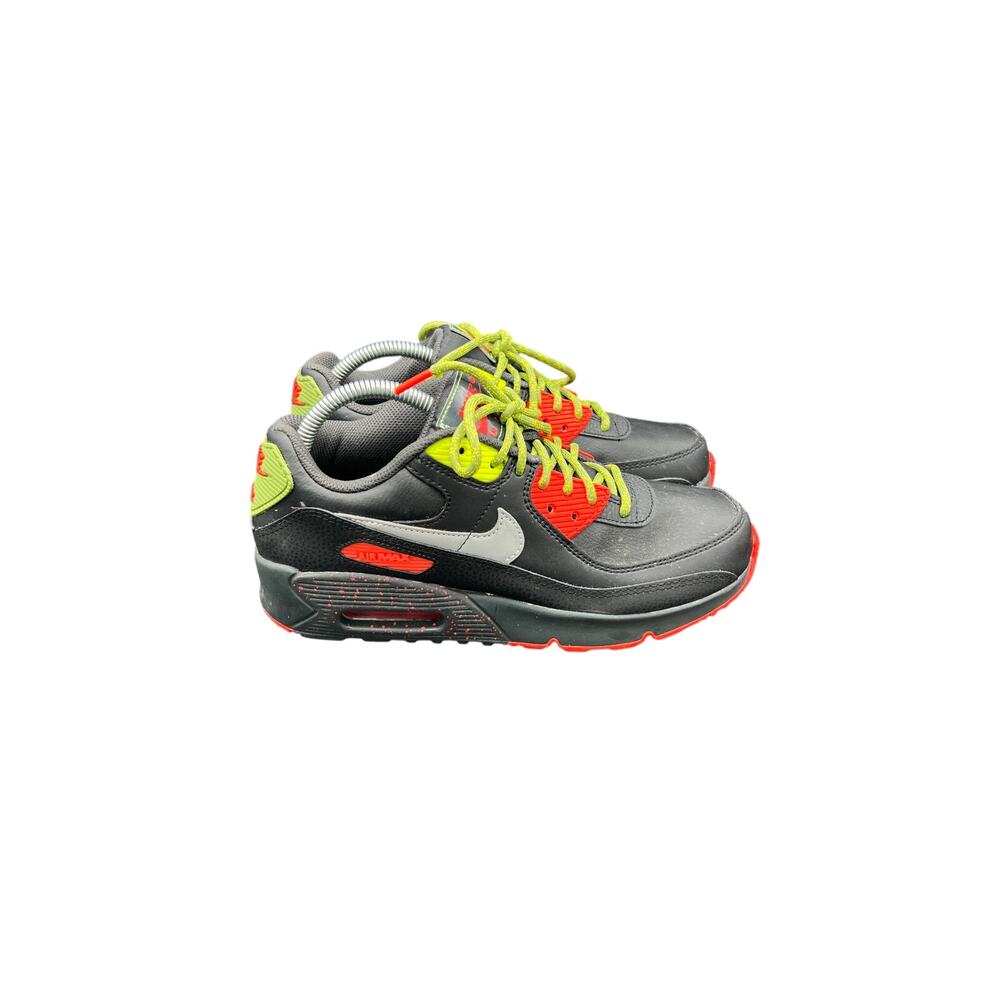 🔴 Nike Air Max 90 Gray Neon Red Sneakers Youth 6.5Y / Women’s 8 – Retro Style - Picture 6 of 9